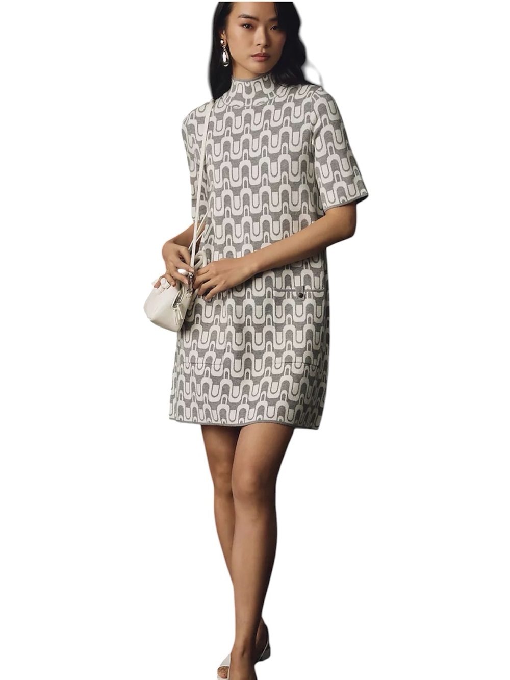 NWT Anthropologie Maeve Annalise Mock Neck Mini Sweater Dress Gray Size XS
